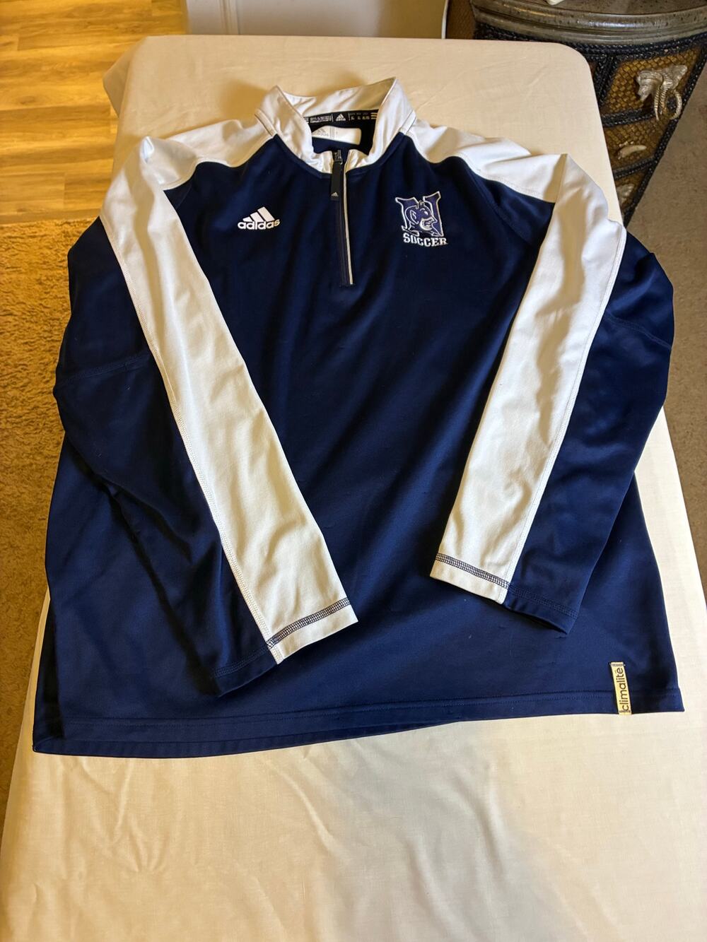 Adidas Windbreaker Jacket Mens XL Blue White Hooded  Zip Lightweight Athletic